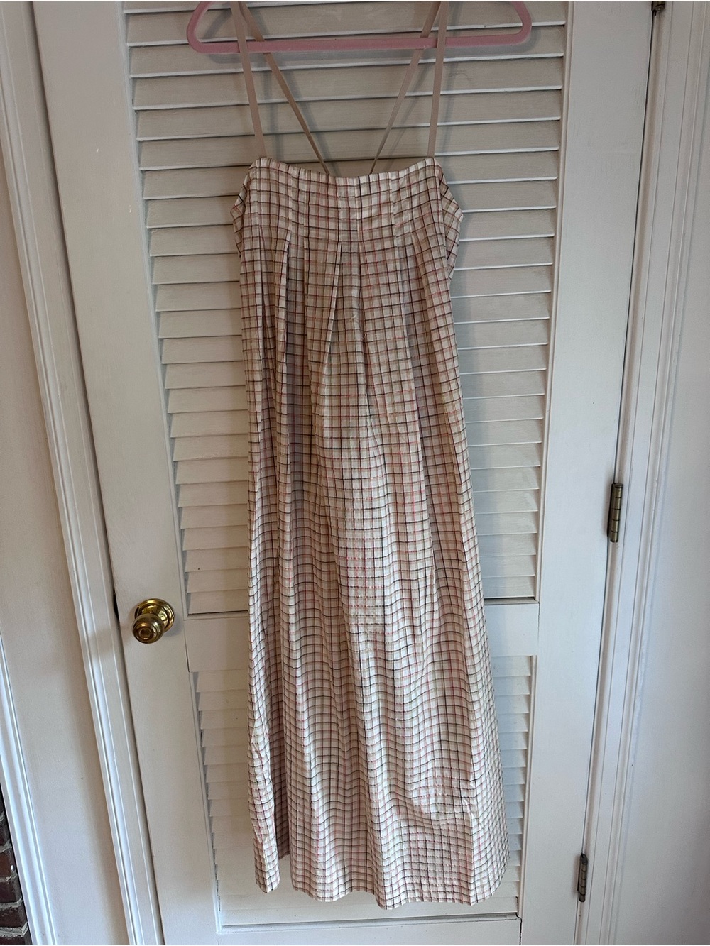 Lou & Grey Cream and Pink Plaid Maxi Dress with Spaghetti Straps
